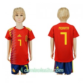 Camisolas de Futebol Espanha Morata 7 Criança Equipamento Principal Copa do Mundo 2018 Manga Curta